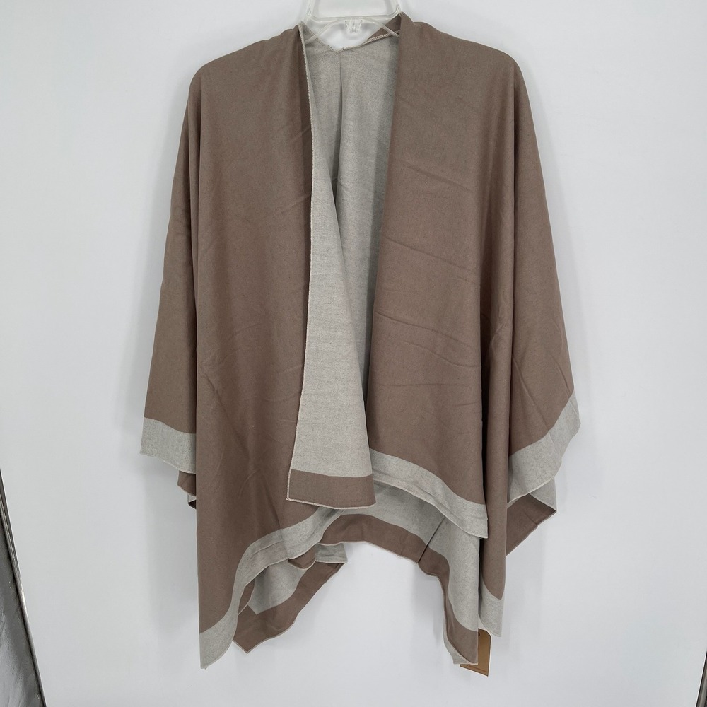 Melifluos NWT Women's Brown Tan Reversible Open Front Poncho Shawl Cape One Size